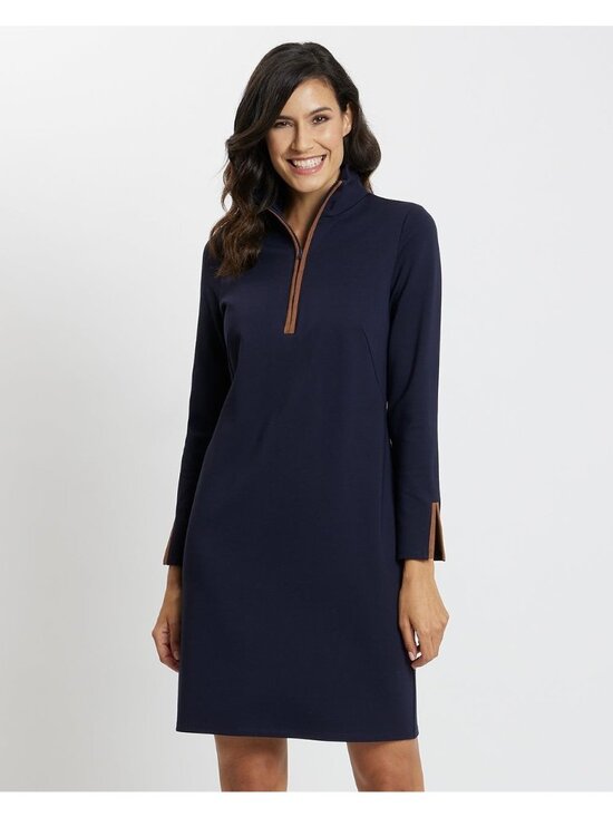 Jude Connally Dresses & Skirts - Jude Connally Anna Dress Jude Ponte XL Navy Blue Long Sleeves Quarter Zip Shift
